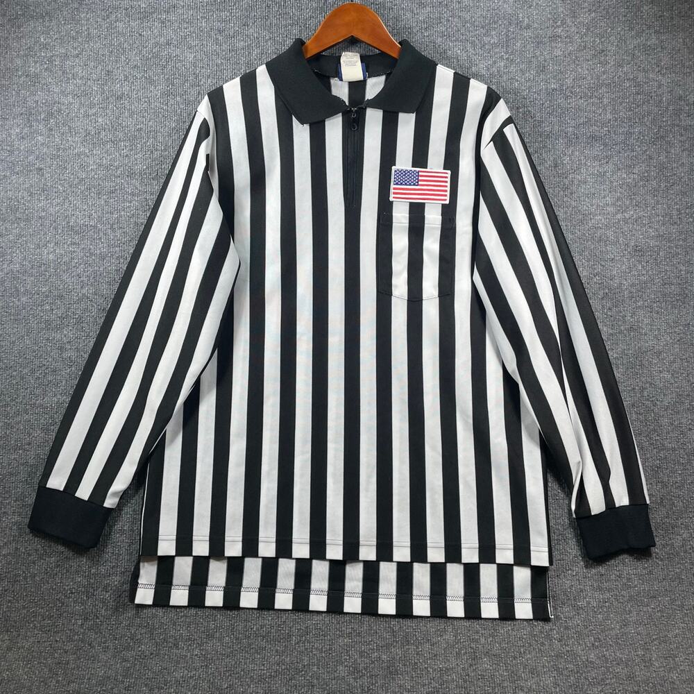 Dalco Athletic 1/4 Zip Back Judge Referee Shirt Men's XL Black/White LS USA Made